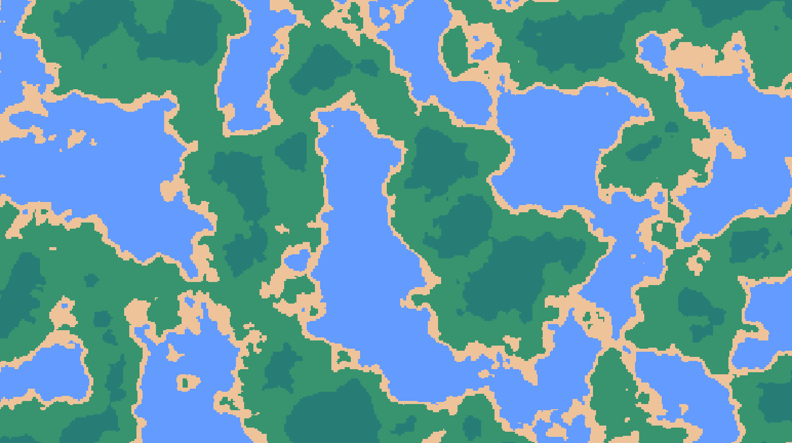 Natural-looking terrain with grass, sand and water
