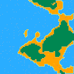 A complete generation with grass, sand and water
